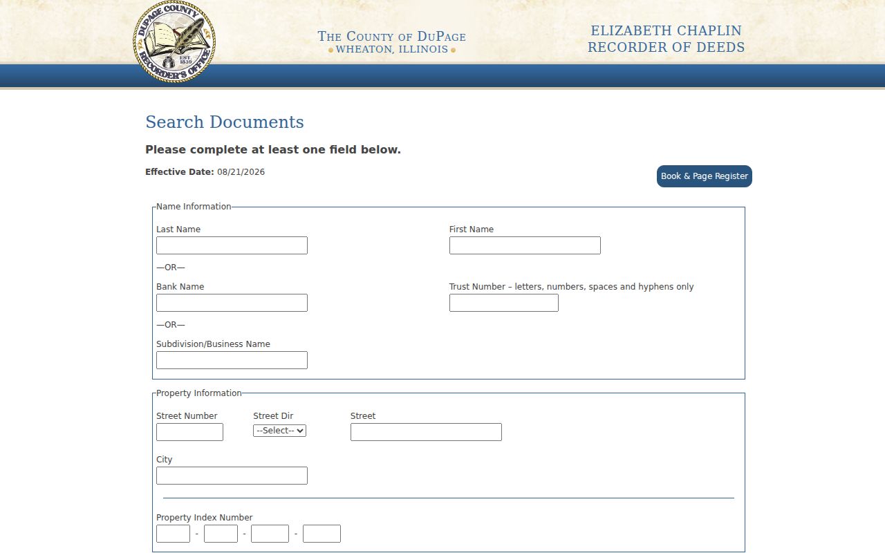 Hanover Park residents directory DuPage Recorder document search