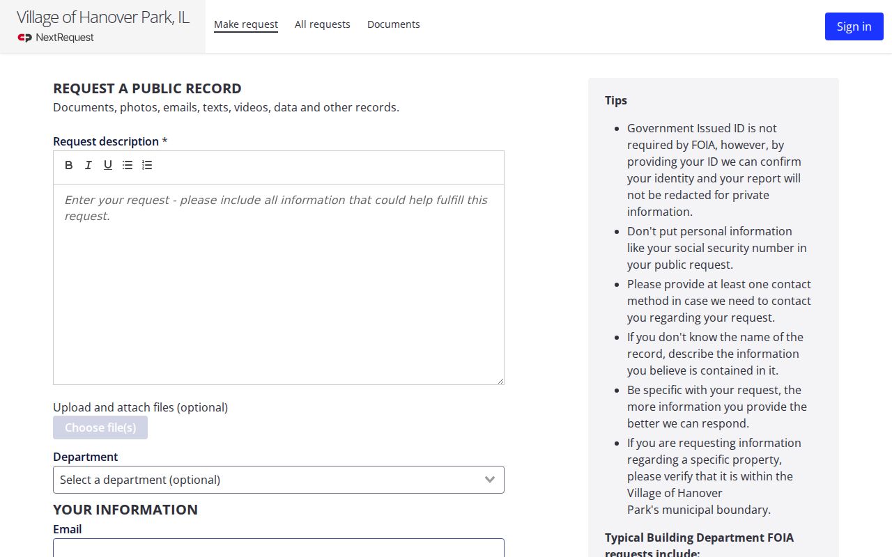 Hanover Park residents directory public records request portal