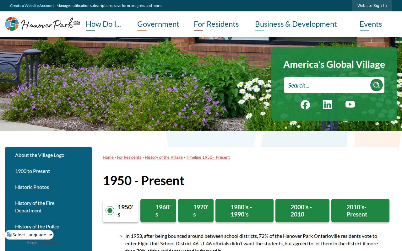 Hanover Park previous residents village development timeline
